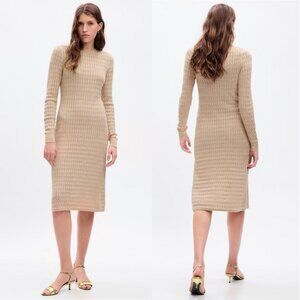NWT GAP Textured Metallic Midi Sweater Dress Gold M